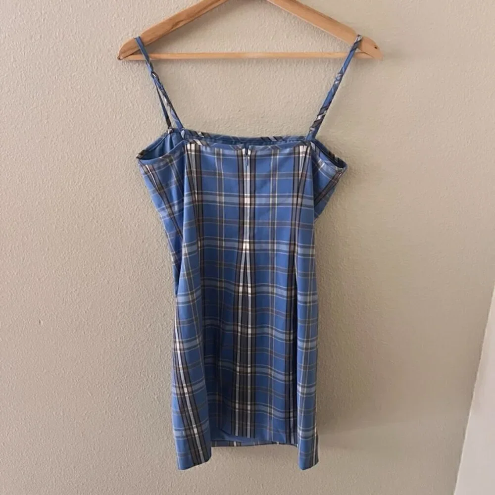 Aritzia Sunday Best Shimmer Blue Plaid Mini Tube Dress In Gerard Azurine US 4